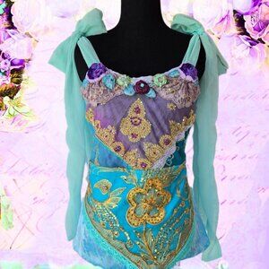 Lavender & Blue Velvet and Vintage Embroidered Blouse | Size Medium